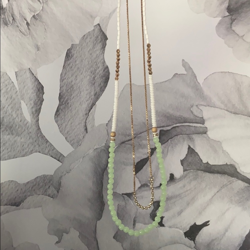 Two String Necklace Gold White and Light Green